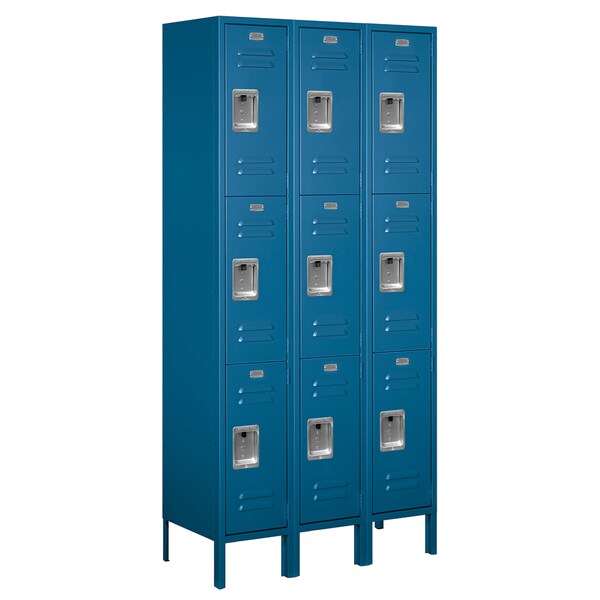 Wardrobe Locker, 36" W, 15" D, 78" H, (3) Wide, (9) Openings, Blue